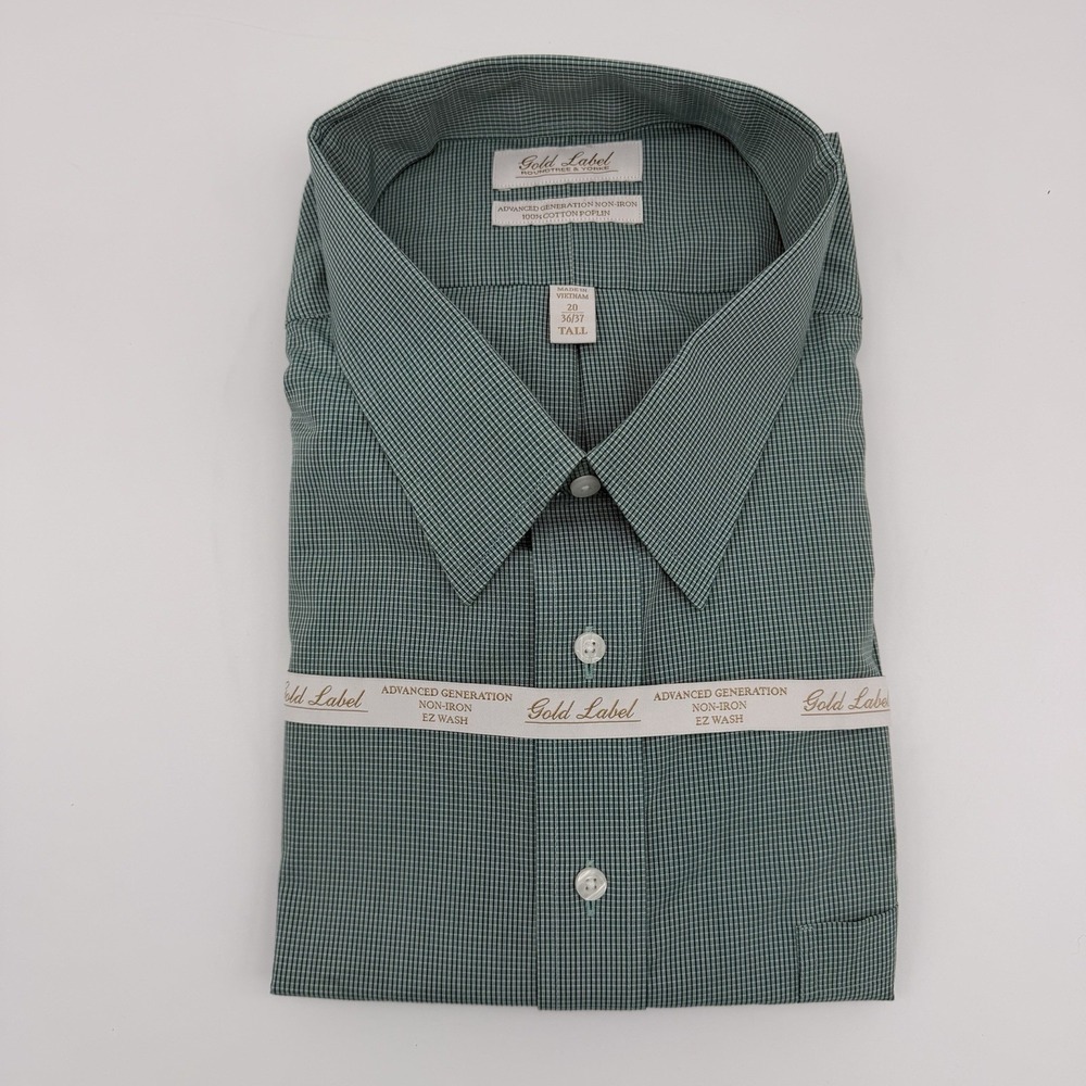 Roundtree & Yorke Gold Label Dress Shirt Mens 20-36/37 Tall Green Micro Check
